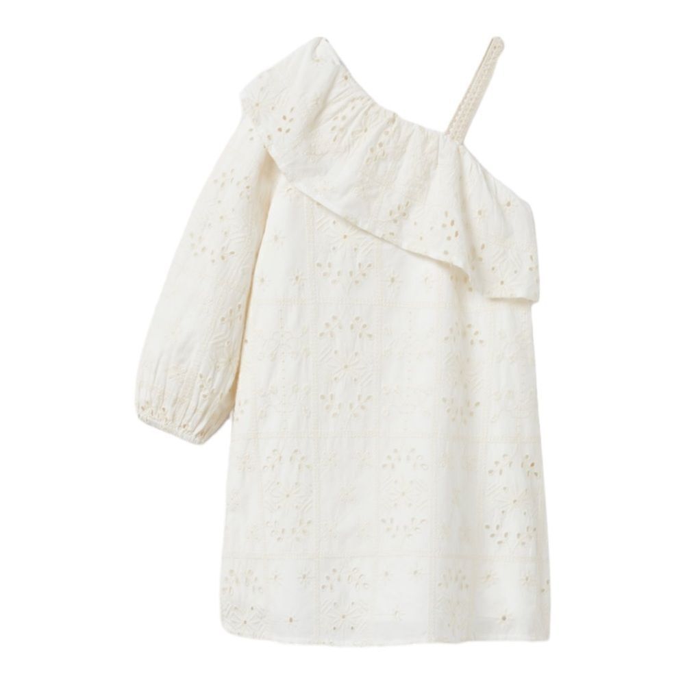 Zara Cream One-Shoulder Eyelet Dress with Ruffle - Picture 2 of 9